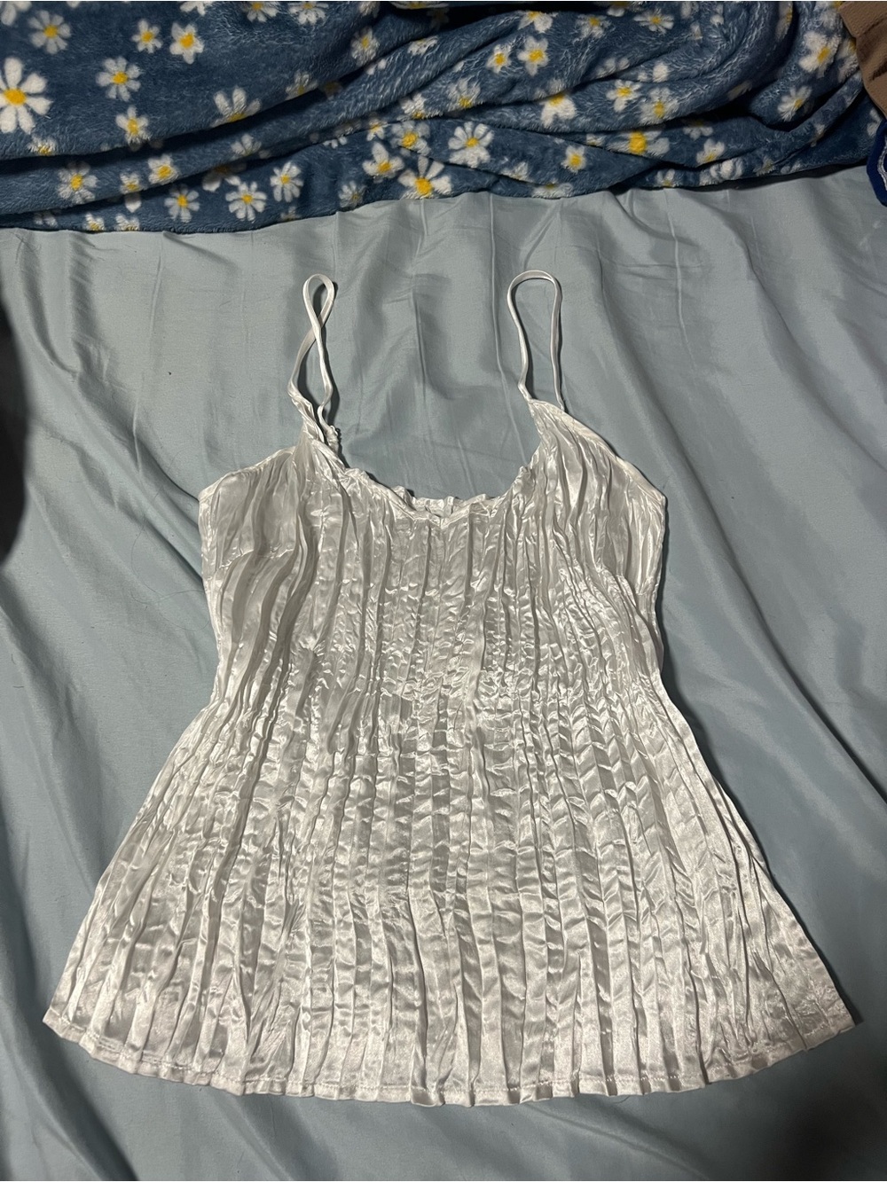 White Pleated Satin Cami with Adjustable Straps - Women